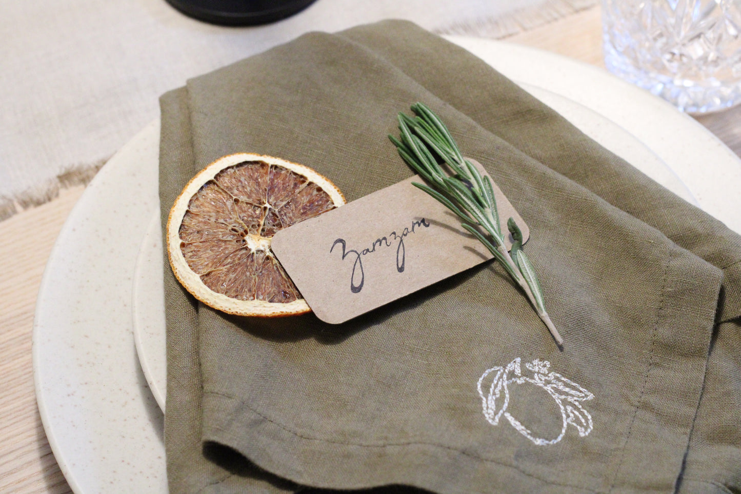 Mediterranean Harvest Napkin Set (2) - Pearl/Olive