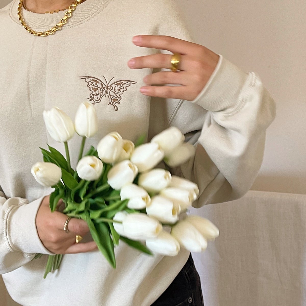 Butterfly Calligraphy Crewneck - Sand