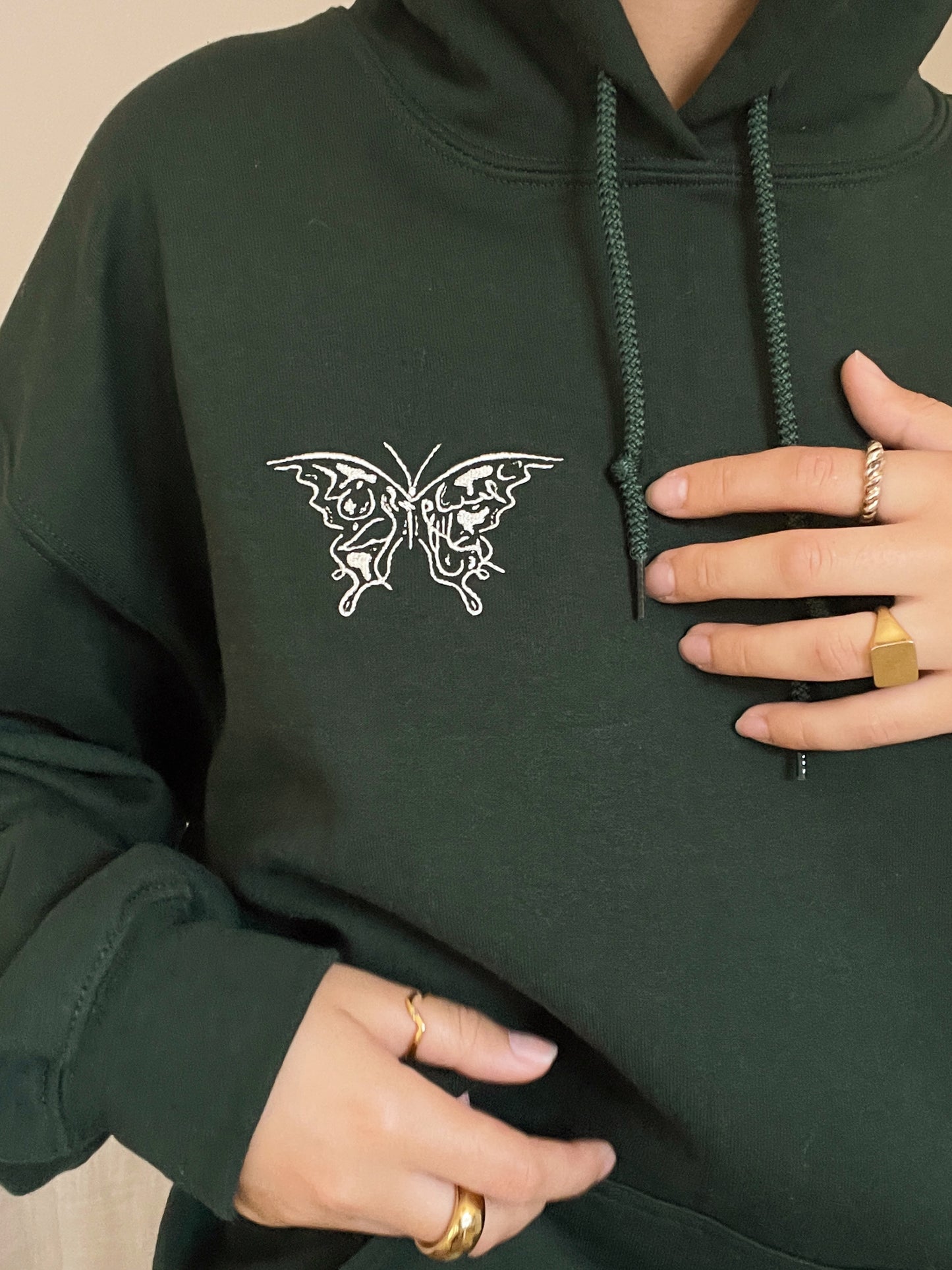 Butterfly Calligraphy Hoodie - Forest Green